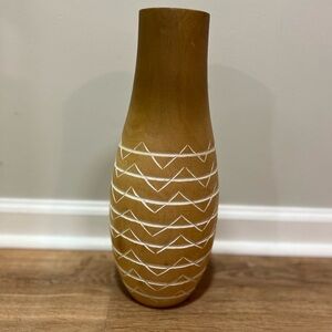 Elegant Tan and White boho wood Vase